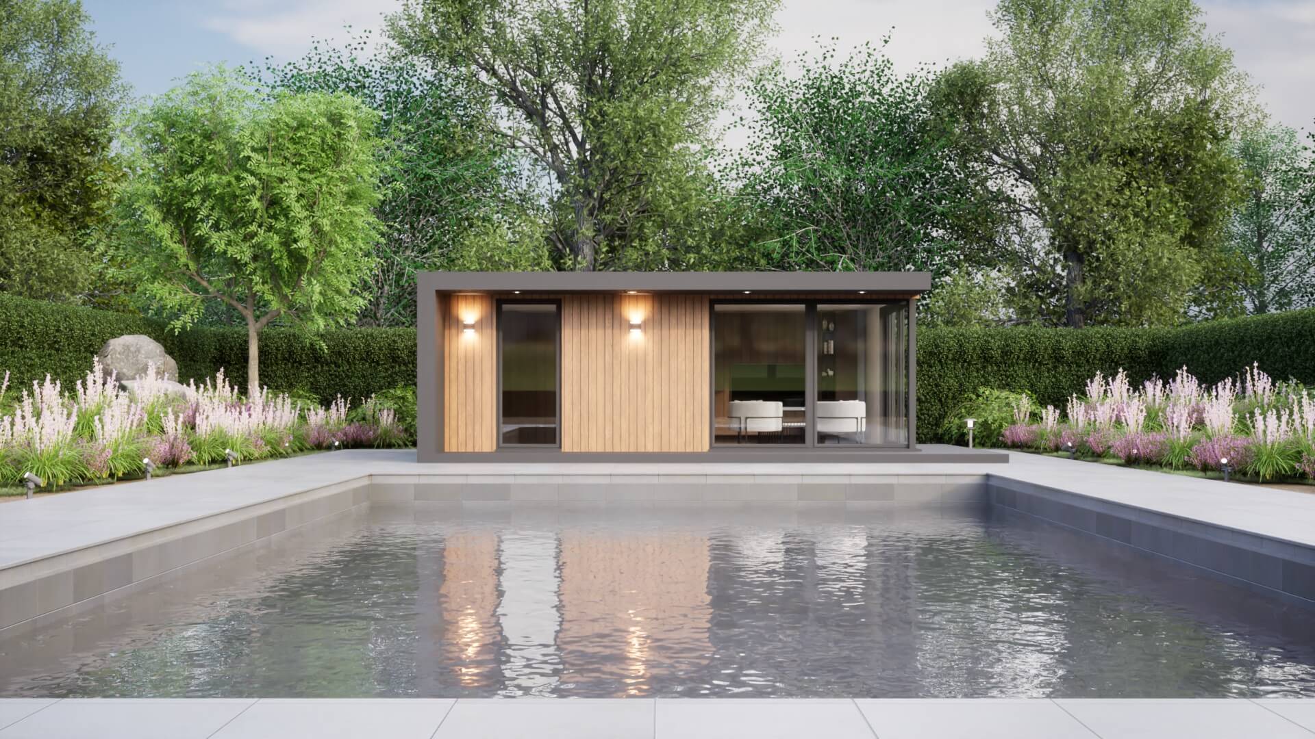 The Aspect garden room with wide glazed frontage and timber detailing