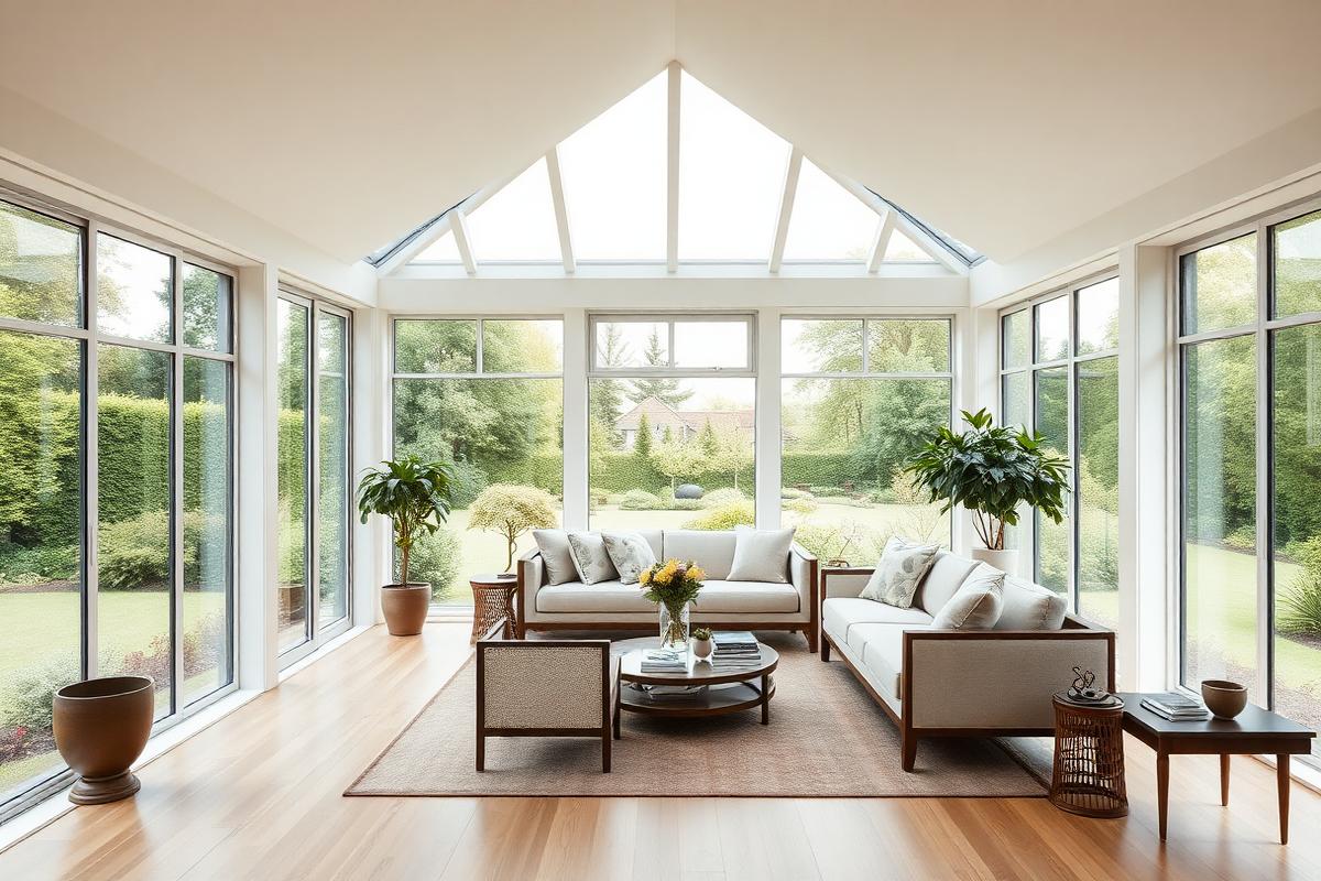 Refined garden room interior with garden views